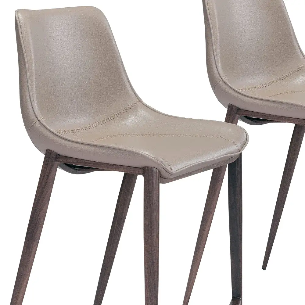 Set of Two 26 Gray And Brown Steel Low Back Counter Height Bar Chairs