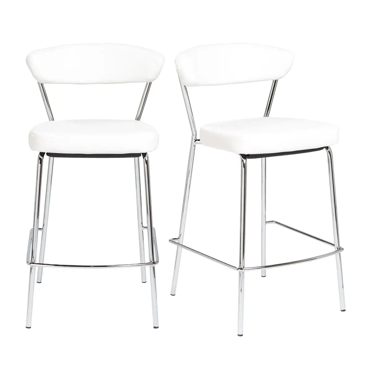 Set of Two 26 White And Silver Steel Low Back Counter Height Bar Chairs