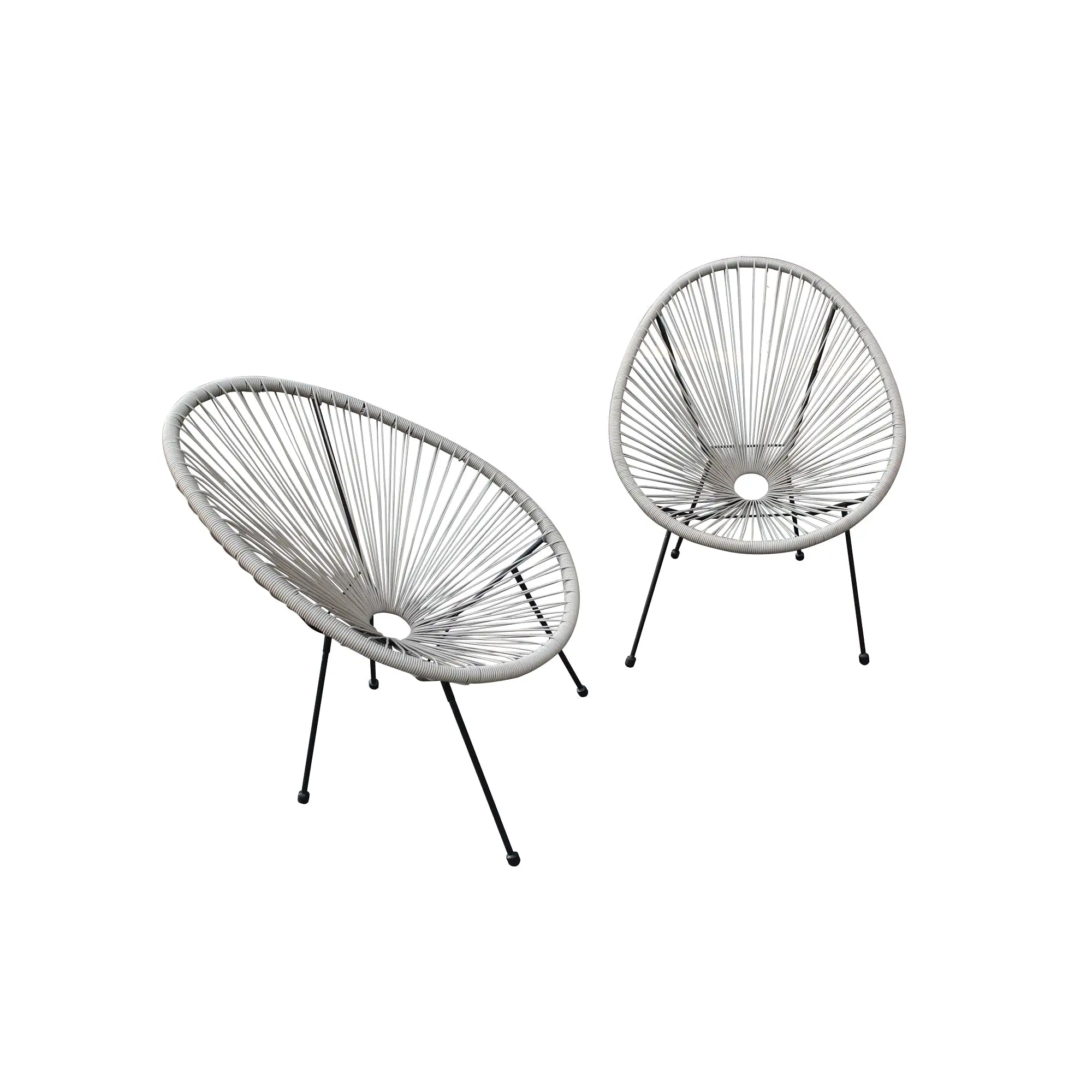 Set of Two 28 Gray and Black Indoor Outdoor String Accent Chairs