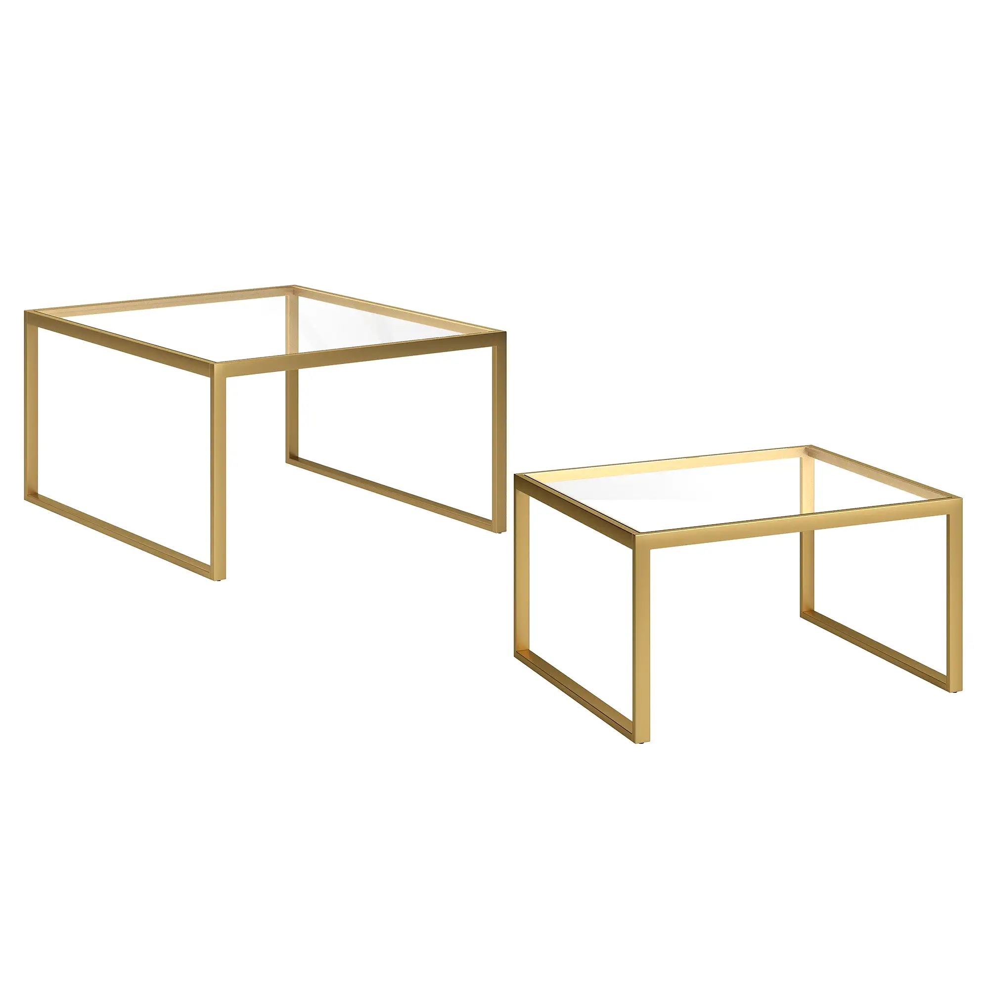 Set of Two 30 Gold Glass And Steel Square Nested Coffee Tables