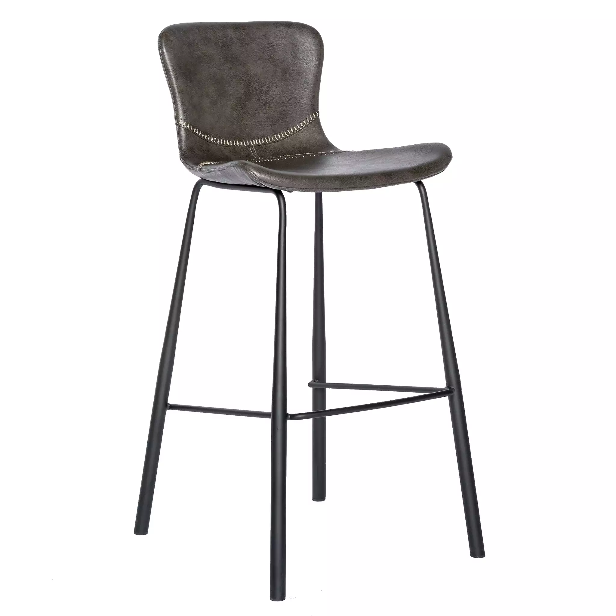 Set of Two 30 Gray And Black Steel Low Back Bar Height Bar Chairs