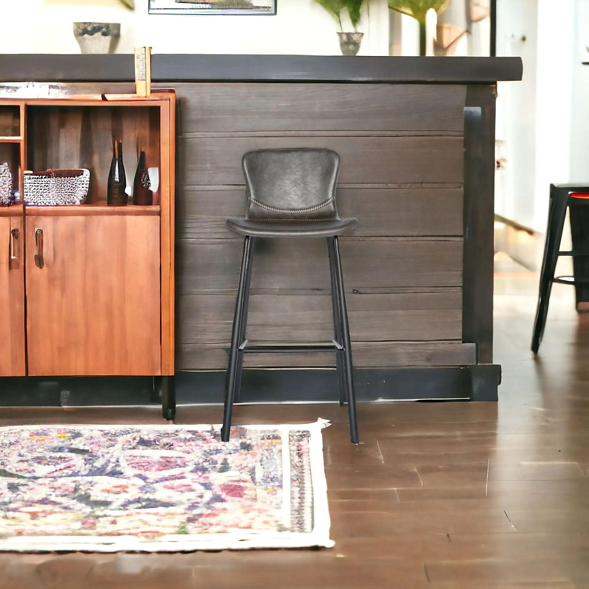 Set of Two 30 Gray And Black Steel Low Back Bar Height Bar Chairs