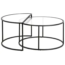 Set of Two 33 Black Glass And Steel Half Circle Nested Coffee Tables