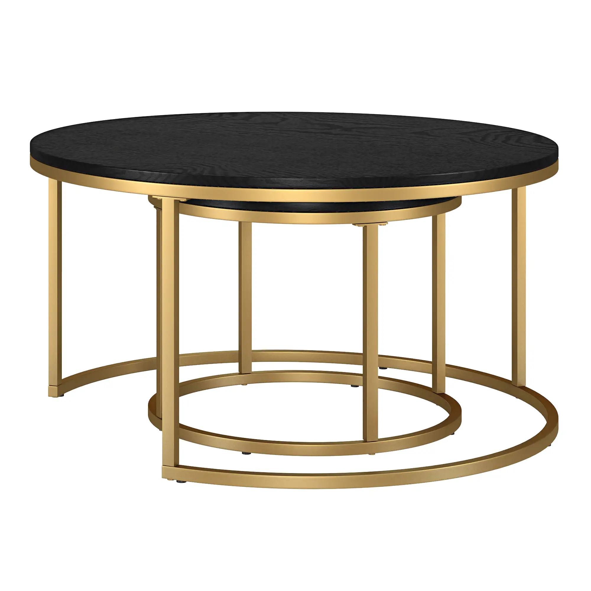 Set of Two 35 Black And Gold Steel Round Nested Coffee Tables