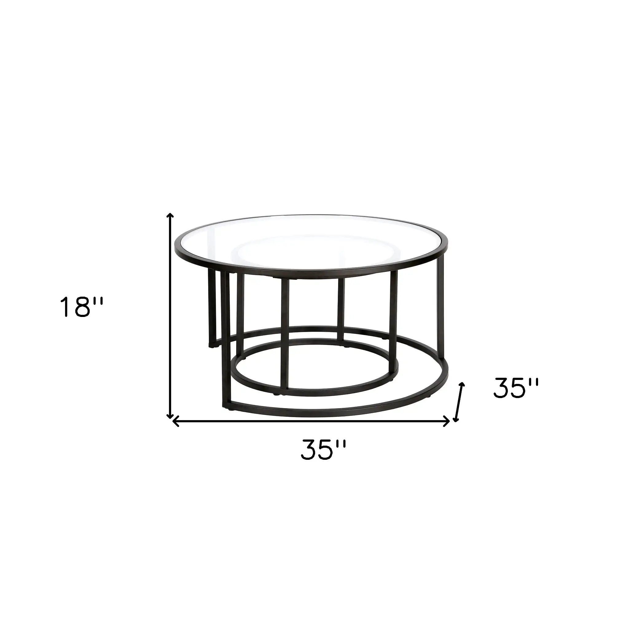 Set of Two 35 Black Glass And Steel Round Nested Coffee Tables