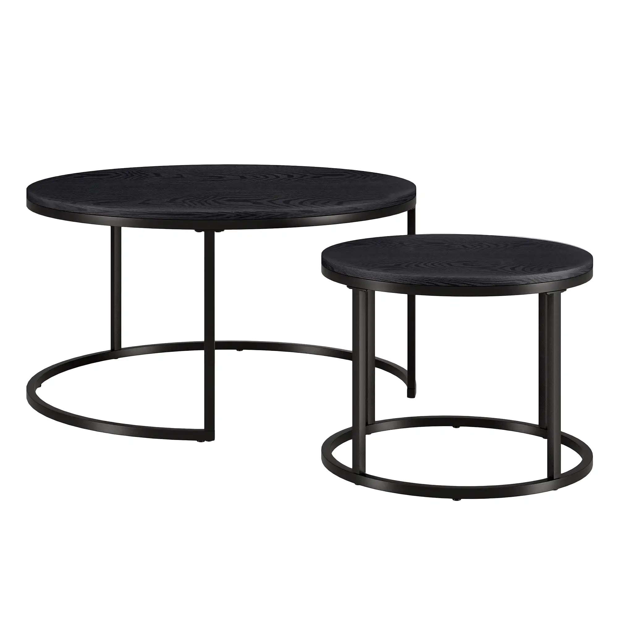 Set of Two 35 Black Steel Round Nested Coffee Tables