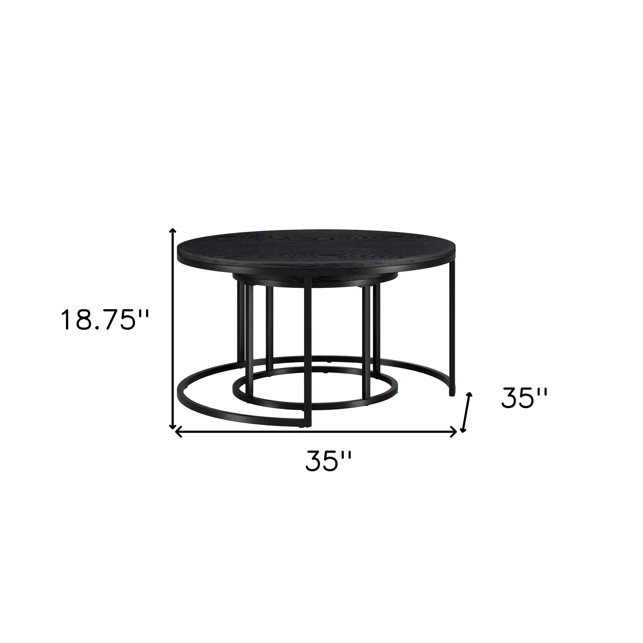 Set of Two 35 Black Steel Round Nested Coffee Tables