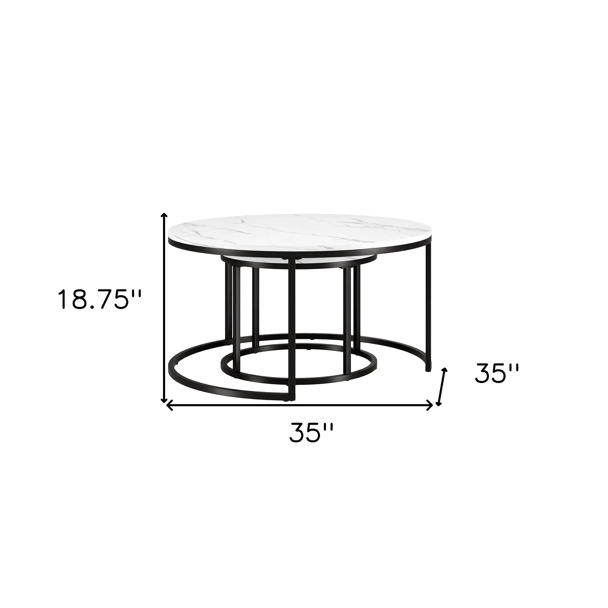 Set of Two 35 White And Black Faux Marble And Steel Round Nested Coffee Tables