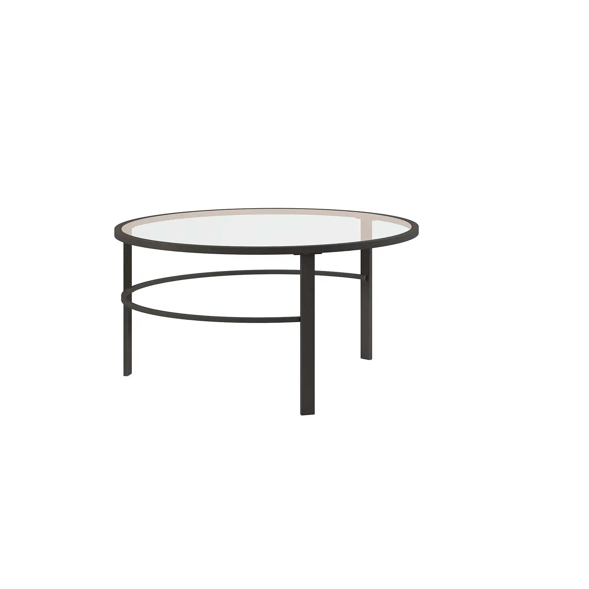 Set of Two 36 Clear And Black Glass And Steel Round Nested Coffee Tables