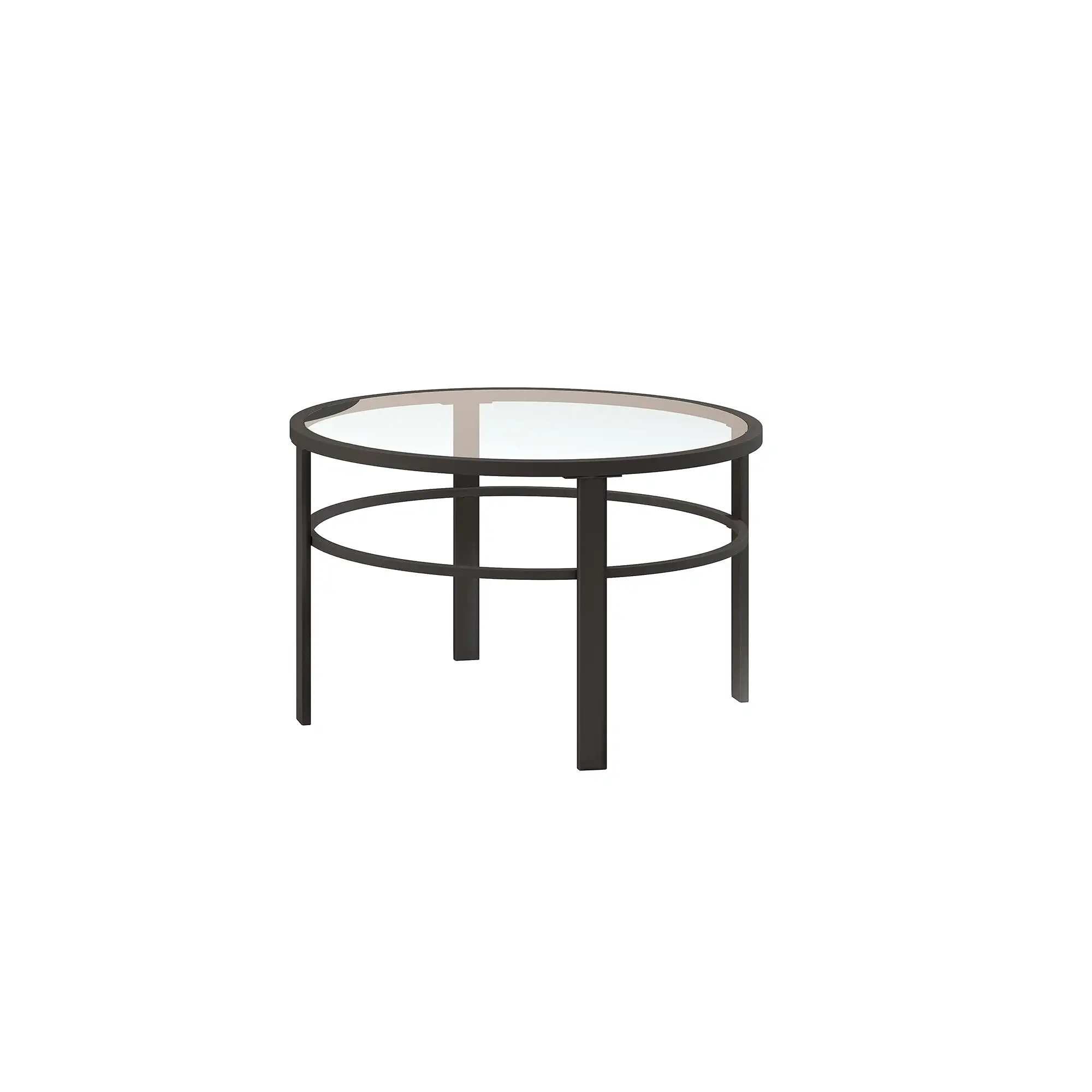 Set of Two 36 Clear And Black Glass And Steel Round Nested Coffee Tables