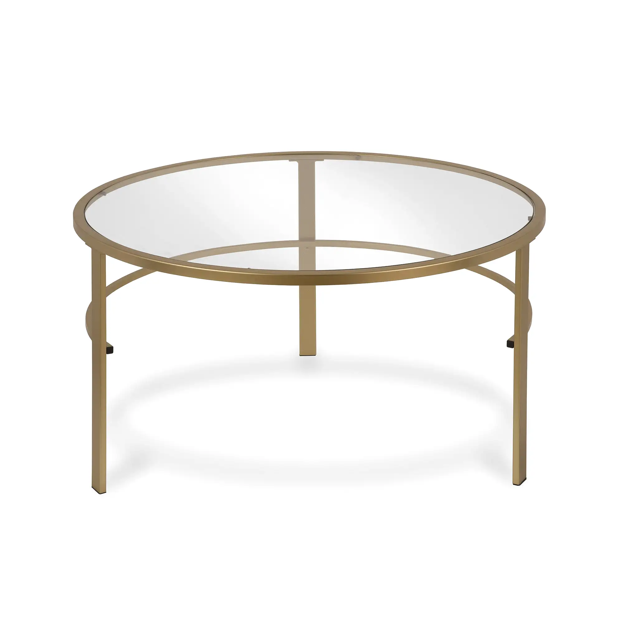 Set of Two 36 Gold Glass And Steel Round Nested Coffee Tables