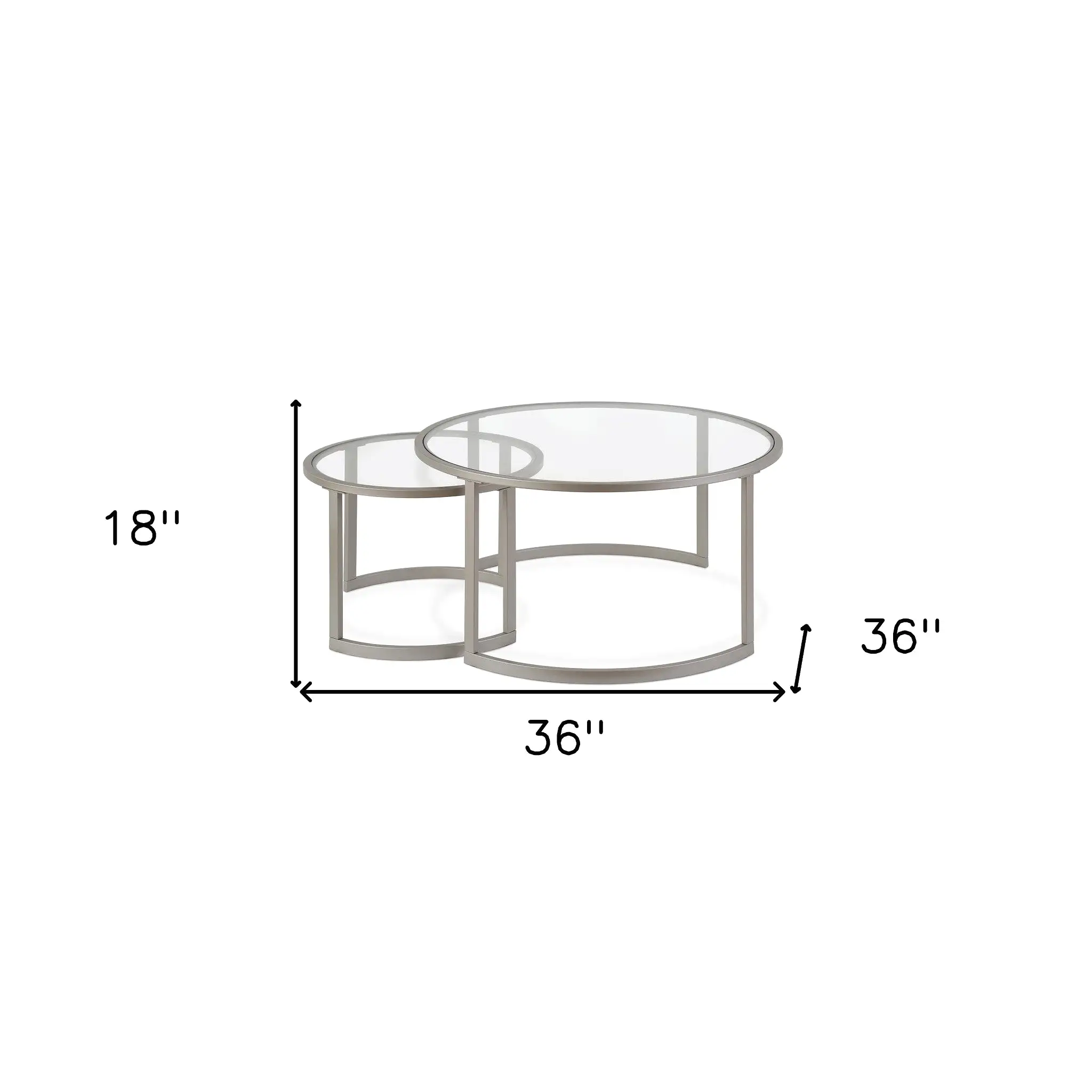 Set of Two 36 Nickel Glass And Steel Round Nested Coffee Tables