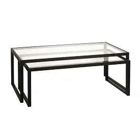 Set of Two 46 Black Glass And Steel Nested Coffee Tables