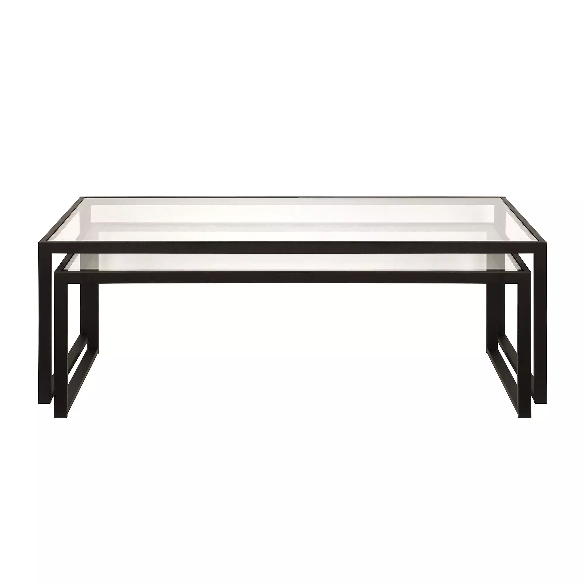 Set of Two 46 Black Glass And Steel Nested Coffee Tables