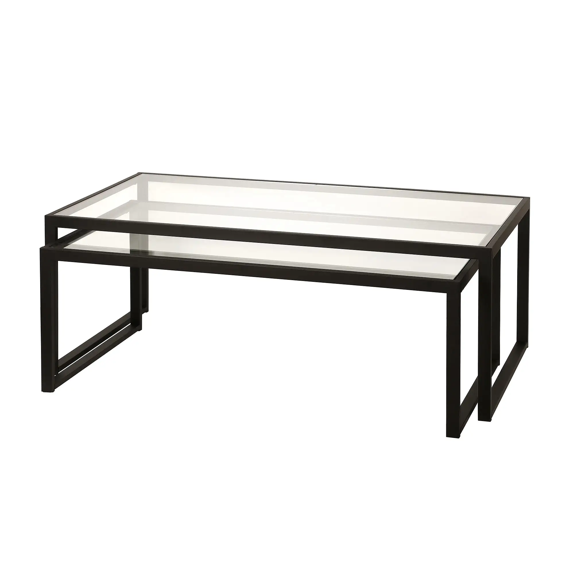 Set of Two 46 Black Glass And Steel Nested Coffee Tables