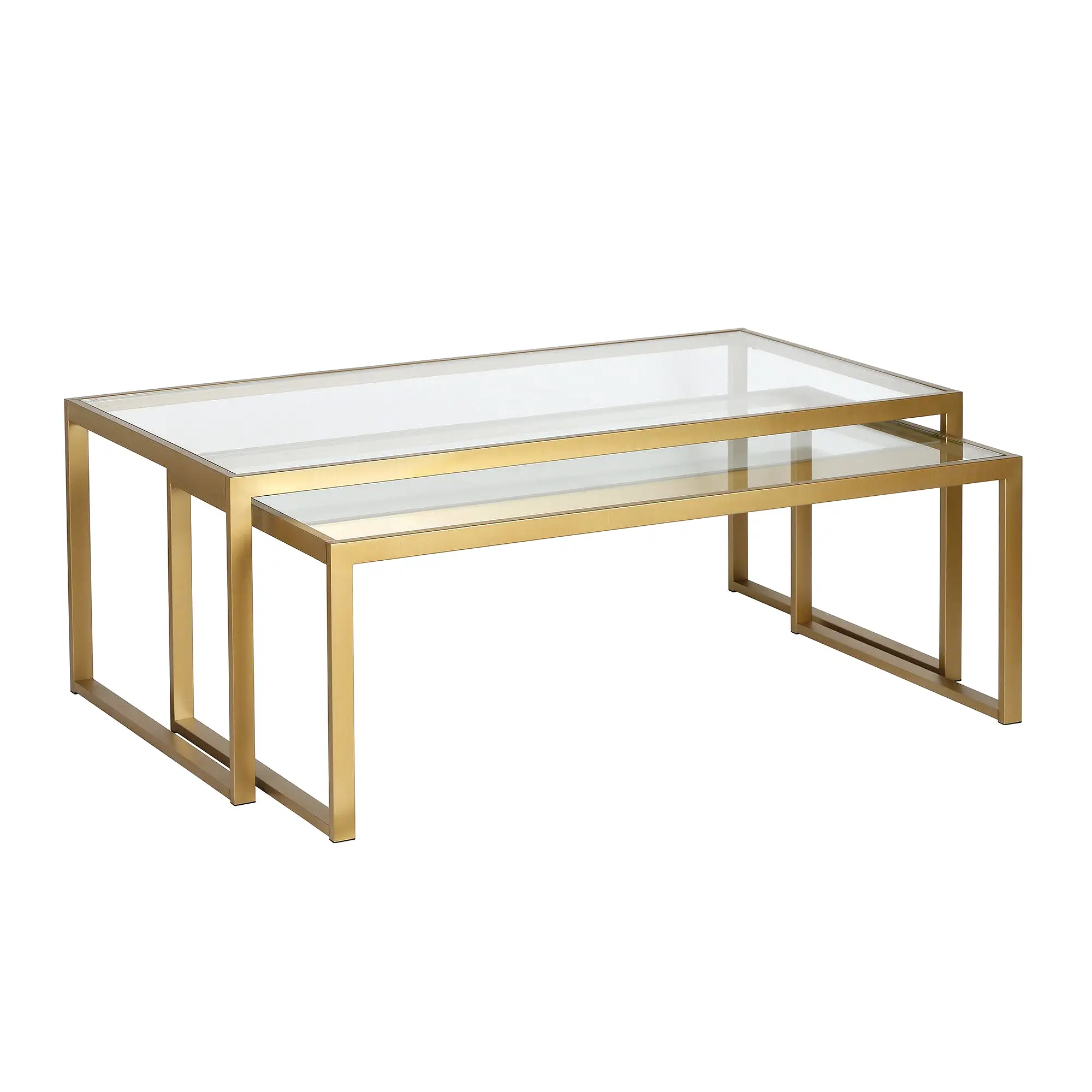 Set of Two 46 Gold Glass And Steel Nested Coffee Tables