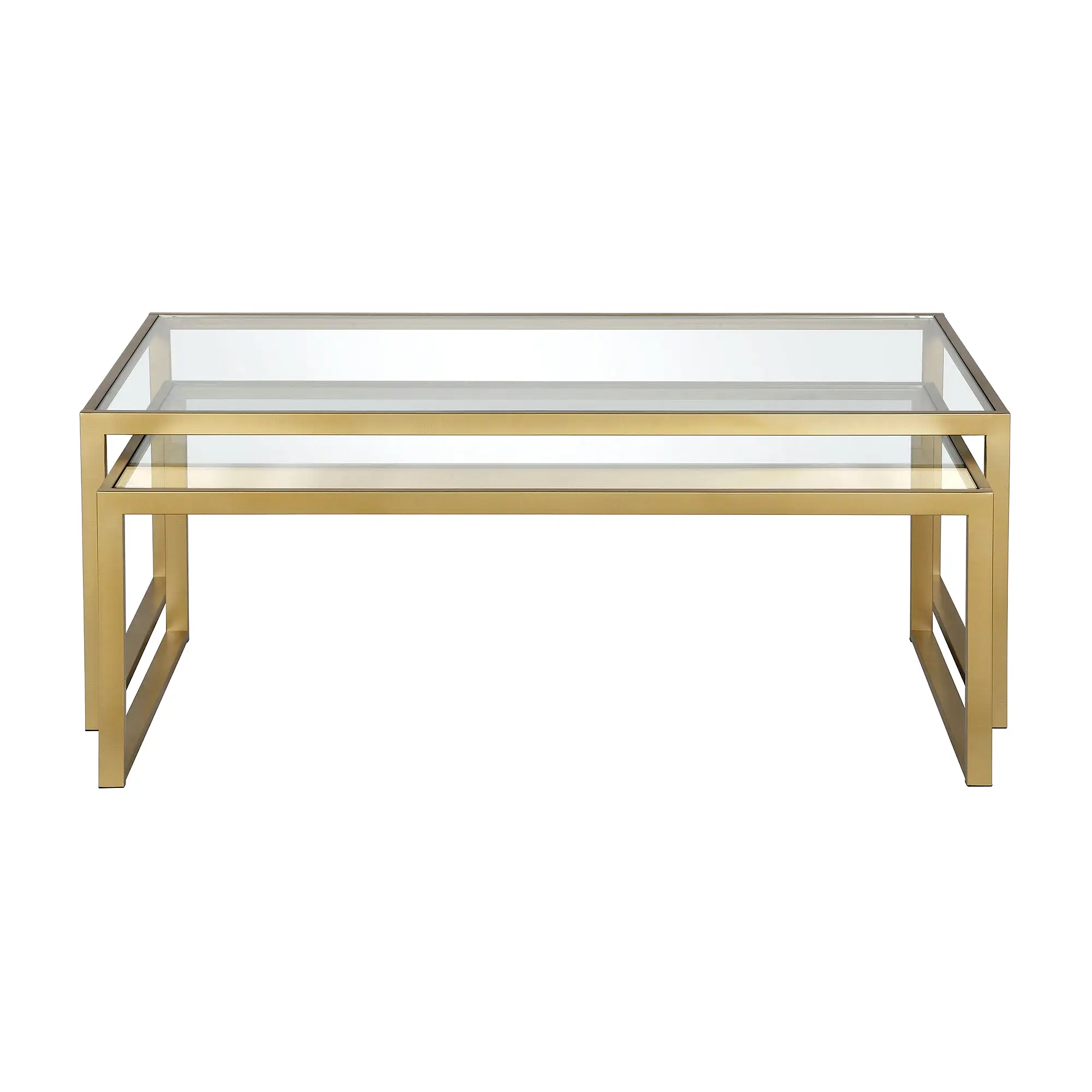 Set of Two 46 Gold Glass And Steel Nested Coffee Tables