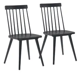 Set of Two Black Wood Windsor Back Dining Side chairs