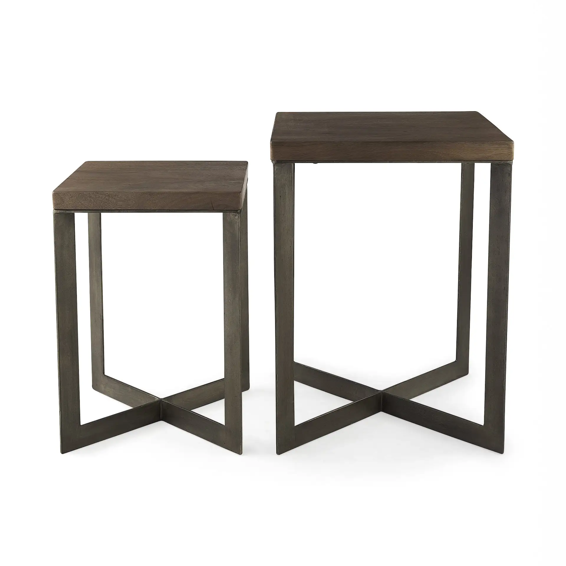 Set Of Two Geo Dark Brown Metallic And Wood Tables