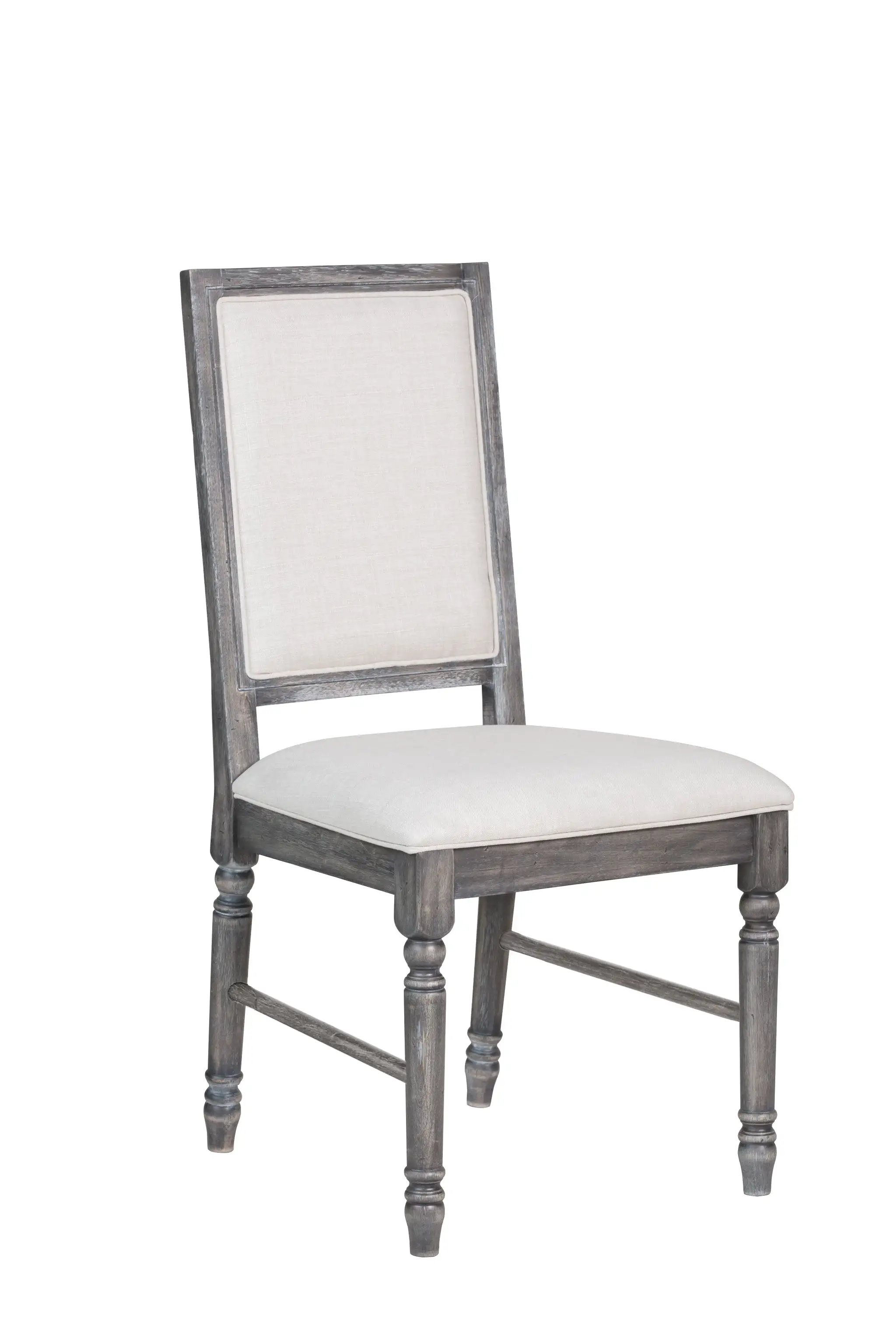 Set Of Two Gray Wood Upholstered Fabric Dining Chairs