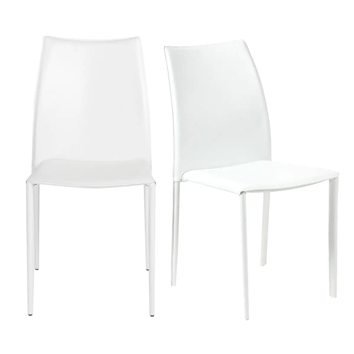 Set of Two Premium All White Stacking Dining Chairs