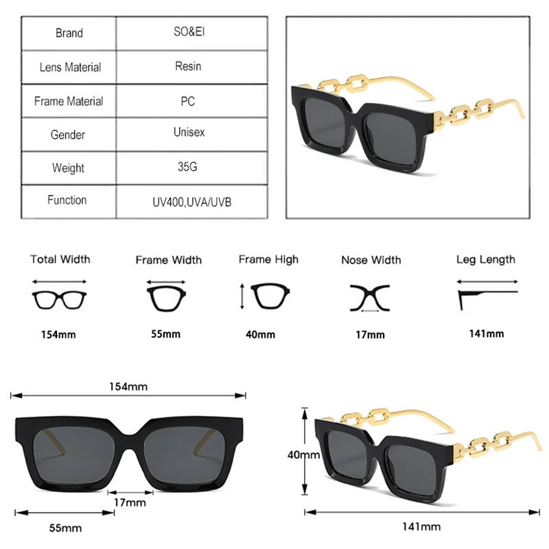 Square Retro Unique Chain Sunglasses