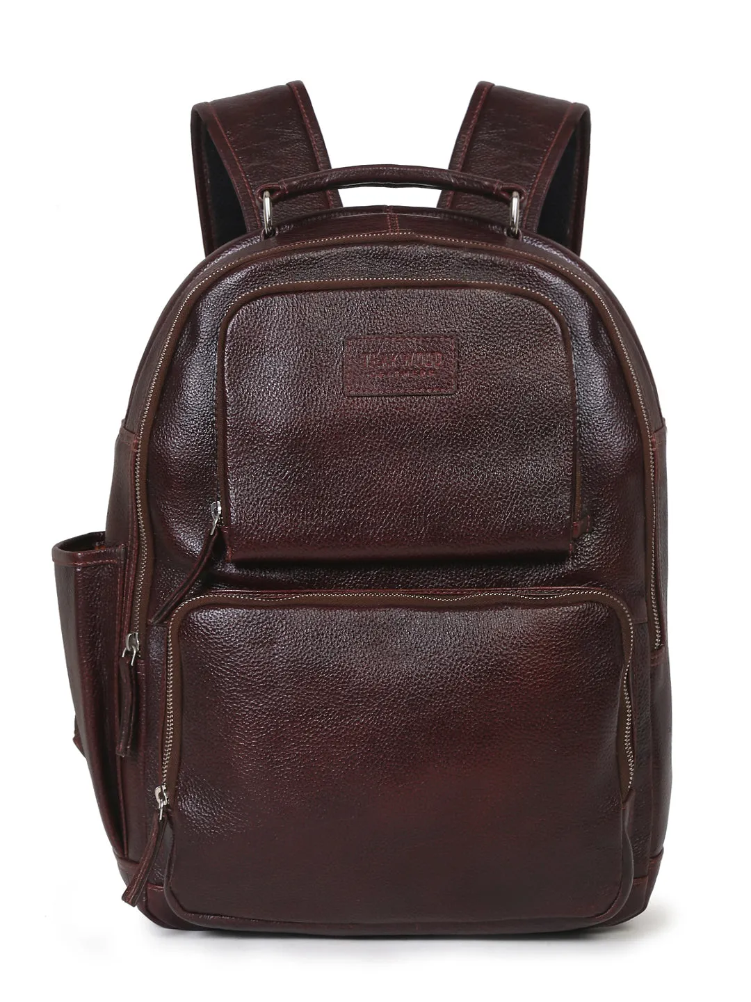 Teakwood Unisex Genuine Leather Dark Brown Solid Backpack||Unisex Laptop Bag/Backpack