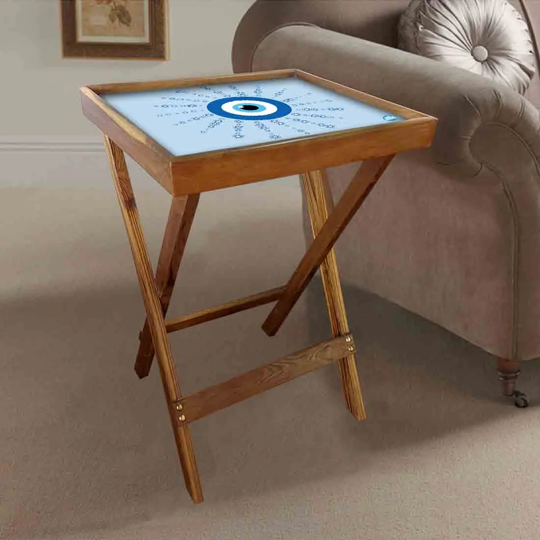 Wooden Folding Tray Side Table for Serving Snacks Tables - Evil Eye Protector